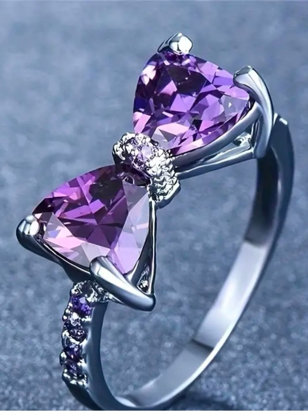 Elegant Purple Gemstone Bow Ring - Women Jewelry